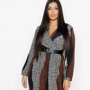 Boohoo Curve  Leopard Print Faux Wrap Dress Midi